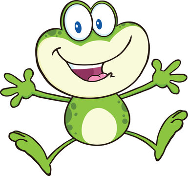 Cute Green Frog Cartoon Mascot Character Jumping