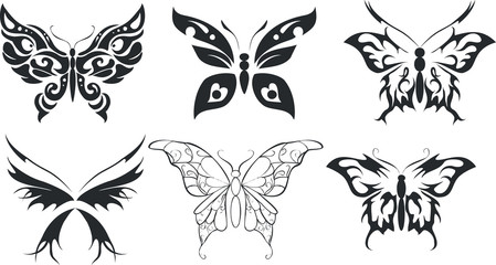 Set of six stencils butterfly on a white background