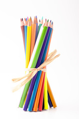 Fototapeta premium A lot of color pencils with a ribbon