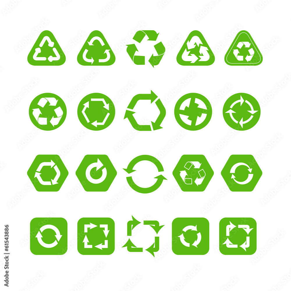 Poster collection of different recycle icons isolated on white