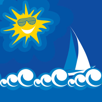 vector illustration of blue sea summer sun