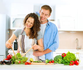 Happy Couple Cooking Together. Dieting. Healthy Food