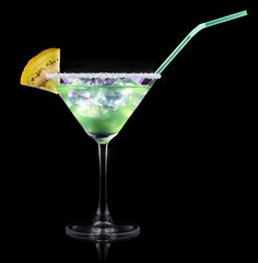 Cocktail Smoothie, with slices of kiwi on a black