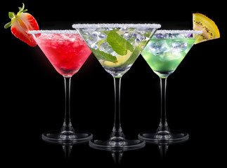 alcohol cocktail set on a black