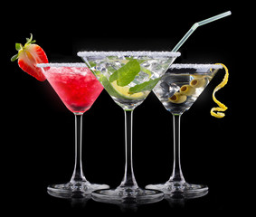 alcohol cocktail set on a black