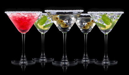 alcohol cocktail set on a black