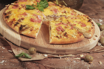 Pizza with Ham and Mushrooms