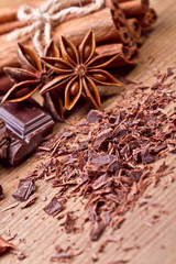 Chopped chocolate with cocoa 
