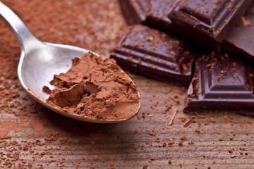Chopped chocolate with cocoa 