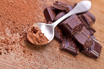Chopped chocolate with cocoa
