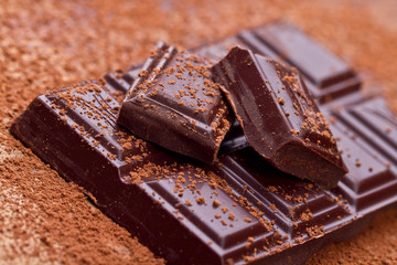 Chopped chocolate with cocoa