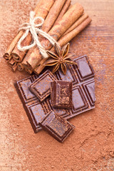 Chopped chocolate with cocoa