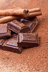 Chopped chocolate with cocoa