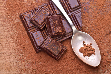 Chopped chocolate with cocoa