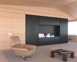 Warm Living Room in Wood