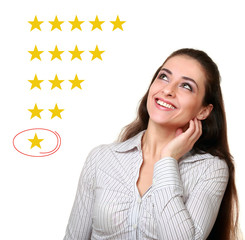Customer woman choose one star in option. Bad feedback