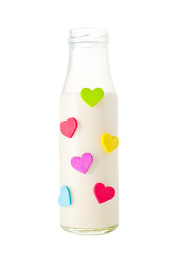 Bottle of milk with hearts