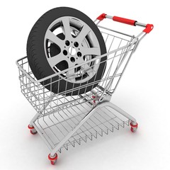 3D Shopping cart with wheel.