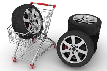 3D Shopping cart with wheels.