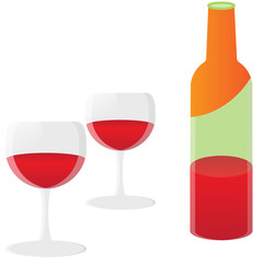 Red Wine Glasses and Bottle