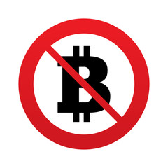 No Bitcoin sign icon. Cryptography currency symbol