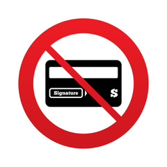 No Credit card sign icon. Debit card symbol.