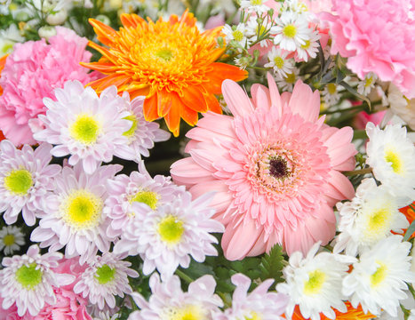Bouquet of fresh pink,orange and white flowers