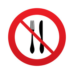 Do not Eat sign icon. Knife and fork symbol.