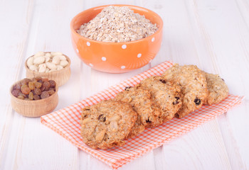 Sweet homemade cookie with oat flakes and raisins