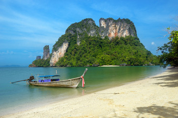 Longtail boat on beautiful tropical beach, Krabi, Thailand
