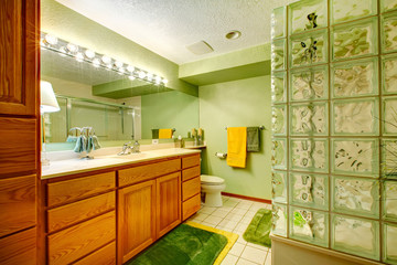 Bright green bathroom