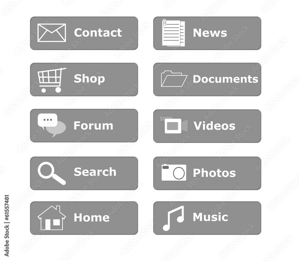 Poster buttons for web page menu in gray color