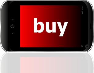 smartphone with word buy on display, business concept