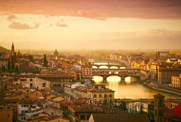 Sunset view of bridge Ponte Vecchio. Florence, Italy