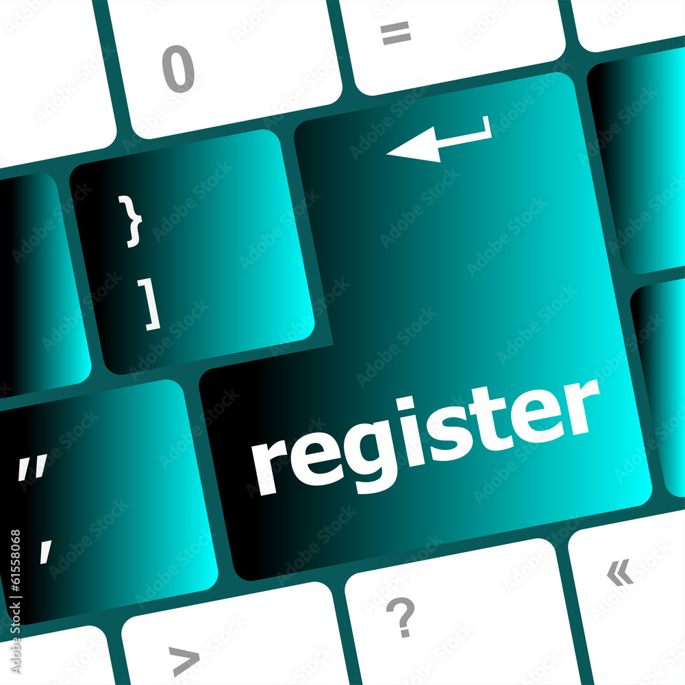 Aufkleber closeup of register key in a modern keyboard
