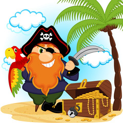 pirate with a parrot -  vector illustration © nataka