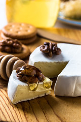Camembert dipped with honey and walnuts