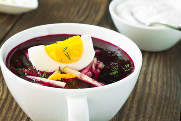 Cold vegetable soup with beetroot and  cucumber