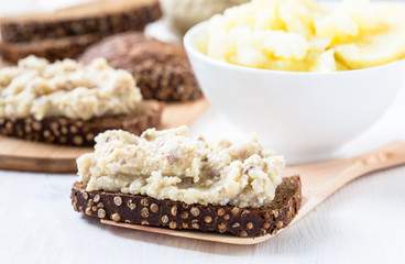 Fresh pate on piece of bread