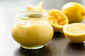 Homemade lemon curd in glass jar