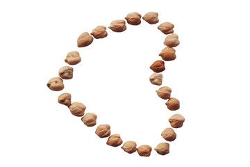 chickpeas laid out in the form of heart on a white background