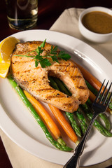 Grilled Salmon Steak and Vegetables