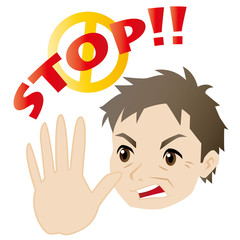 止める中年の男性