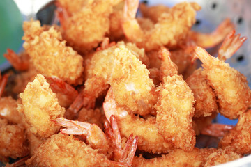 Japanese Cuisine - Tempura Shrimps fried in  the kitchen.