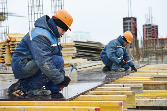 construction worker preparing formwork