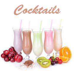 Milk shakes with fruits isolated on white