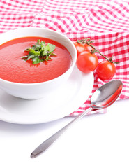 Tasty tomato soup, isolated on white