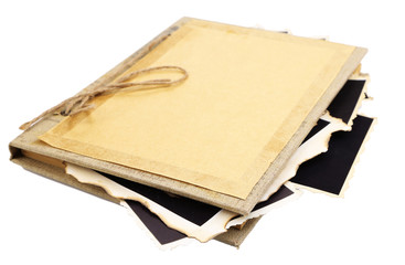 Blank old photos in album, isolated on white