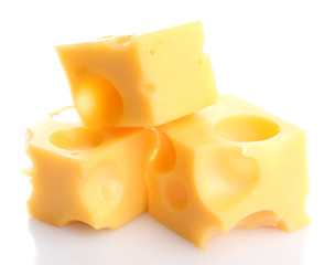 Pieces of cheese, isolated on white