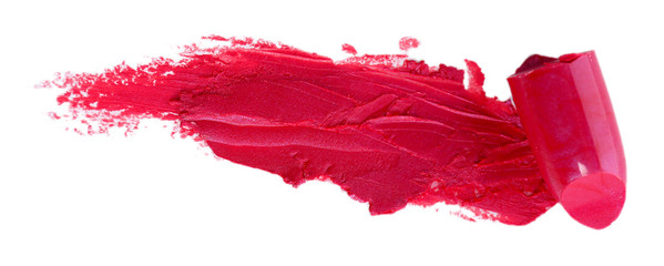 Close up of a smudged lipstick, isolated on white
